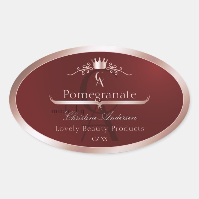 Luxury Red Product Label Rose Gold Frame Monogram (Front)