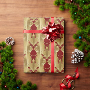 Luxury Red reindeer moose Gold merry Xmas Pattern Wrapping Paper