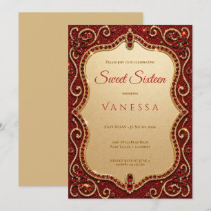 Luxury Red Rhinestones Glitter sweet 16 Invitation