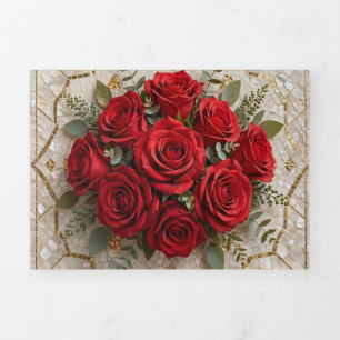 Luxury Red Roses Mosaic Card, Square Corners Tri-Fold Card
