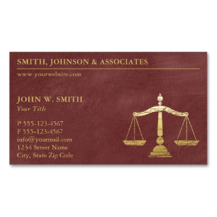 Luxury Red Scales of Justice Gold (effect) Lawyer Magnetic Business Card