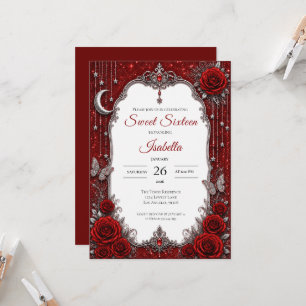 Luxury Red Silver Princess Sweet 16 Invitation