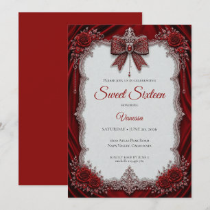 Luxury Red Silver Princess Sweet 16 Invitation
