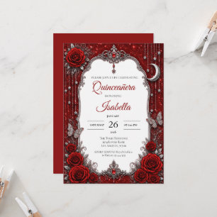 Luxury Red Silver Quinceañera Invitation