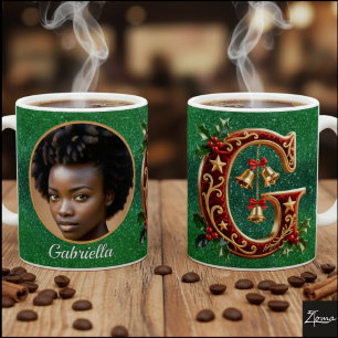 Luxury Red Velvet Gold Christmas Letter G Coffee Mug