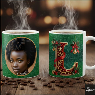 Luxury Red Velvet Gold Christmas Letter L Coffee Mug