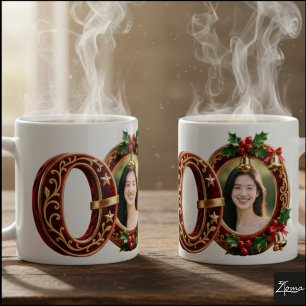 Luxury Red Velvet Gold Christmas Letter O Coffee Mug