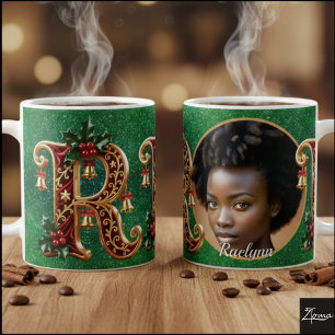 Luxury Red Velvet Gold Christmas Letter R Coffee Mug
