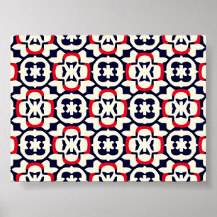 Luxury Red White and Blue Pattern Poster