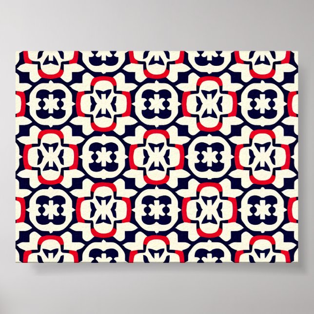 Luxury Red White and Blue Pattern Poster (Front)