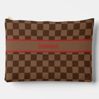 Luxury Red with Brown Checkered Accessory Pouch