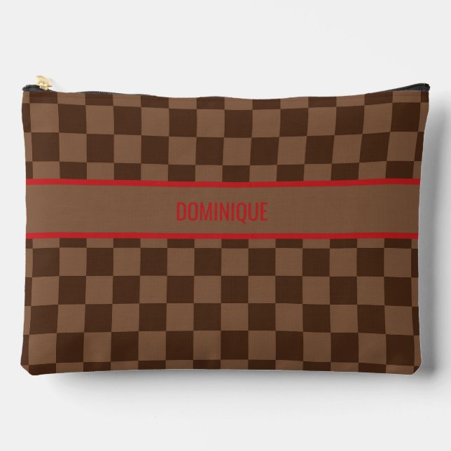 Luxury Red with Brown Checkered Accessory Pouch (Front)
