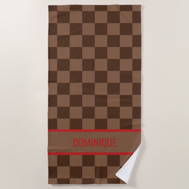 Luxury Red with Brown Checkered Beach Towel (Front)