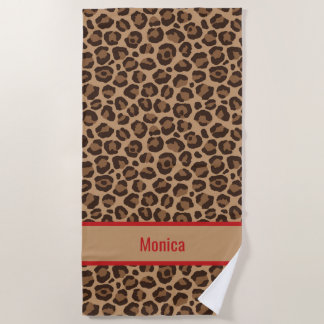 Luxury Red with Leopard Print Beach Towel
