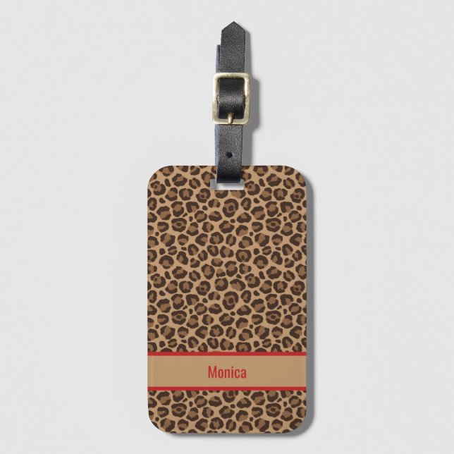 Luxury Red with Leopard Print  Luggage Tag (Front Vertical)