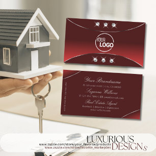 Luxury Red with Silver Decor Diamonds and Logo Business Card
