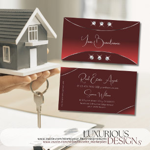 Luxury Red with Silver Decor Sparkling Diamonds Business Card