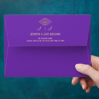 Luxury Regal Purple and Gold with Botanical Wildf Envelope