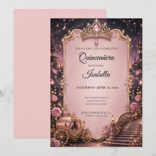 Luxury Rhinestones Pink Quinceañera Invitation