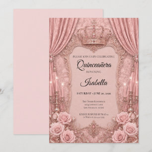 Luxury Rhinestones Pink Quinceañera Invitation