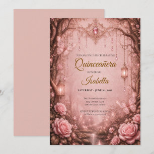Luxury Rhinestones Pink Quinceañera Invitation