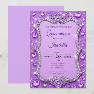 Luxury Rhinestones Purple Glitter Quinceañera Invitation