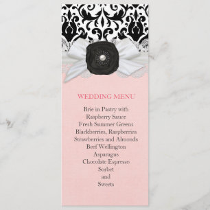 Luxury Ribbon Black Damask Wedding Menu