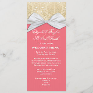 Luxury Ribbon Pink Gold Damask Wedding Menu