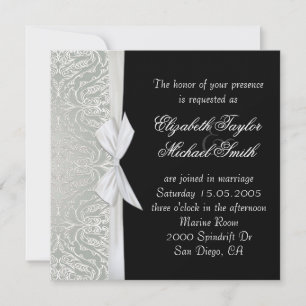 Luxury Ribbon Silver/Black Damask Wedding Invite