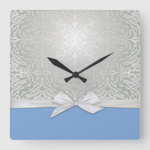 Luxury Ribbon Silver/Blue Damask Clock