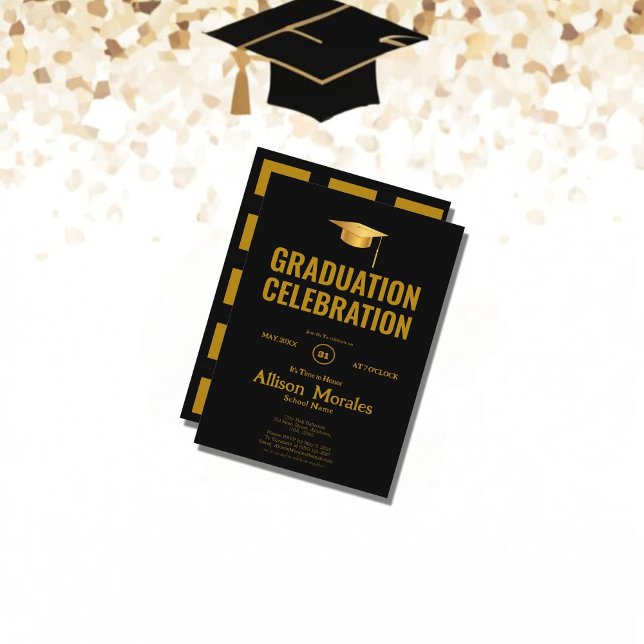 luxury Rich Gold Black Simple Classic Graduation Invitation (Creator Uploaded)