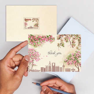 Luxury Riyadh Skyline Bougainvillea Wedding Thank  Card
