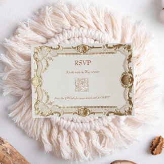Luxury Rococo Elegant French Lace Wedding QR RSVP Card