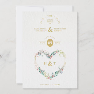 Luxury Romantic Botanical Floral Pink Shades Heart Save The Date