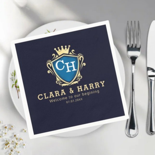 Luxury romantic champagne gold elegant monogrammed napkin (Creator Uploaded)