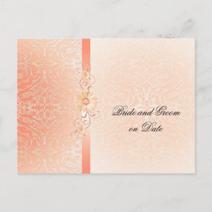 Luxury Romantic Coral Damask Save date card
