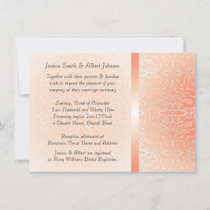 Luxury Romantic Coral Damask Wedding Invite