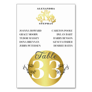 Luxury Romantic Flourish Calligraphy Wedding Gold Table Number