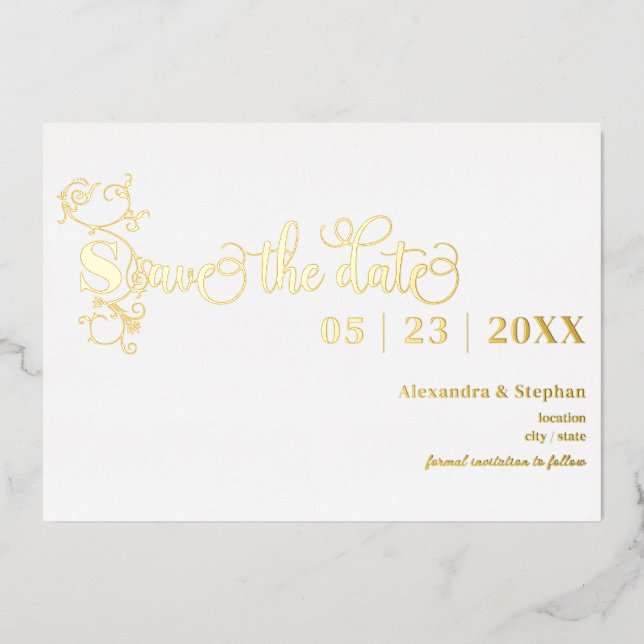 Luxury Romantic Flourish Wedding Save The Date (Front)