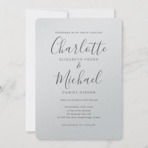Luxury Romantic Silver Metallic Script Wedding Invitation