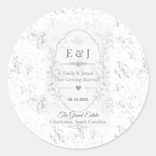 Luxury Romantic Wedding Celebration Design Classic Round Sticker (Front)