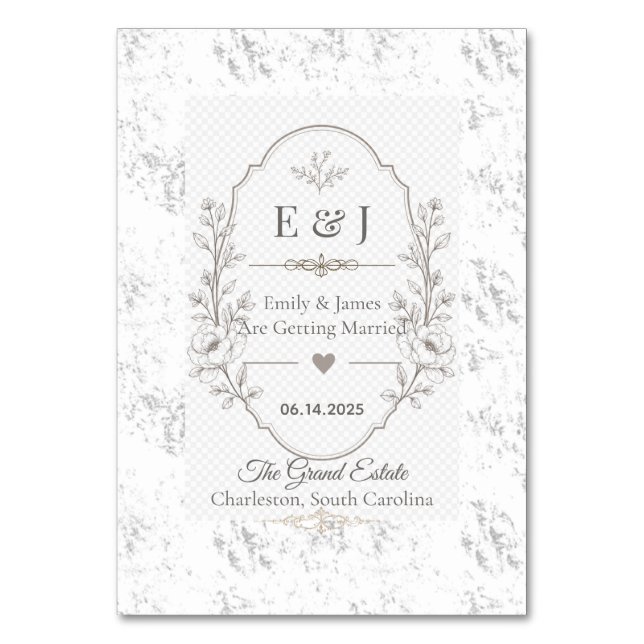 Luxury Romantic Wedding Celebration Design Table Number (Front)