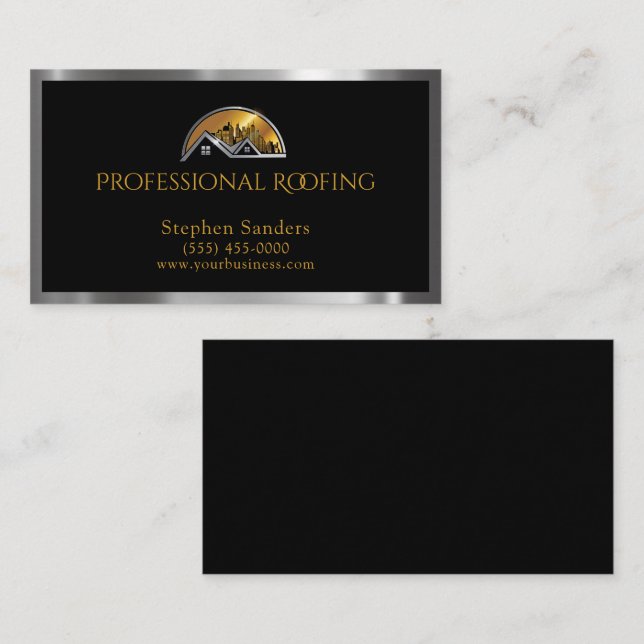 Luxury Roofing Gold Silver Construction Business Card (Front/Back)