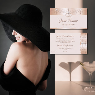 Luxury Rose Coral Ornate Sparkle Diamonds Monogram Business Card