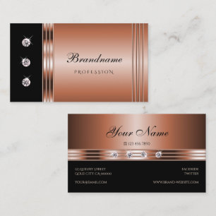 Luxury Rose Gold and Black with Sparkling Diamonds Business Card