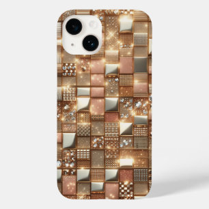 Luxury Rose Gold and Diamond Geometric Mosaic 3D P Case-Mate iPhone 14 Case