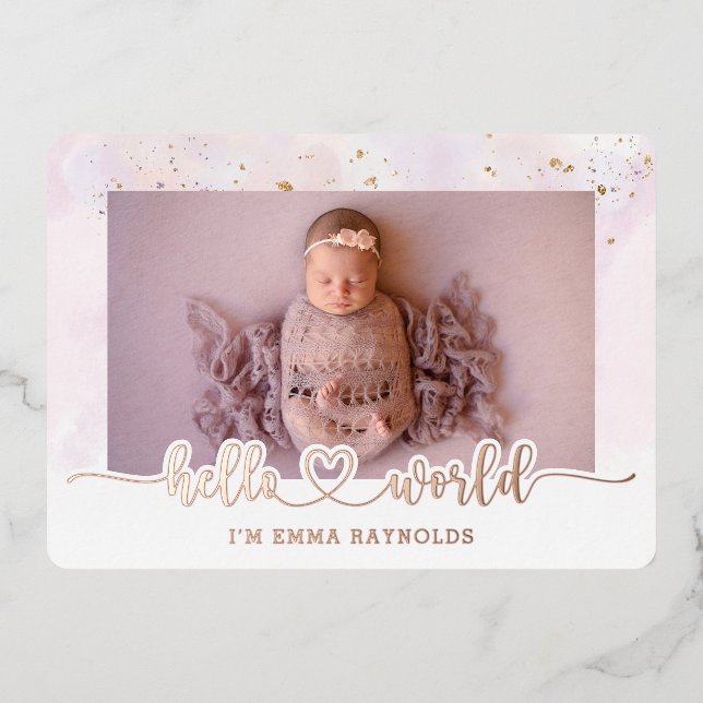 Luxury Rose Gold Baby Girl Birth Announcement Card (Front)