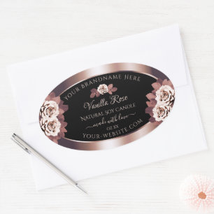 Luxury Rose Gold Black Product Labels Floral Roses