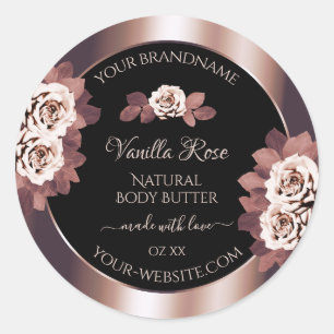 Luxury Rose Gold Black Product Labels Floral Roses