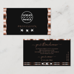 Luxury Rose Gold Black Sparkling Diamonds Add Logo Business Card